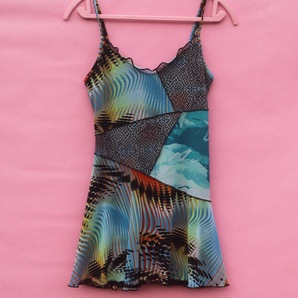 Short Mesh Funky Print Dress